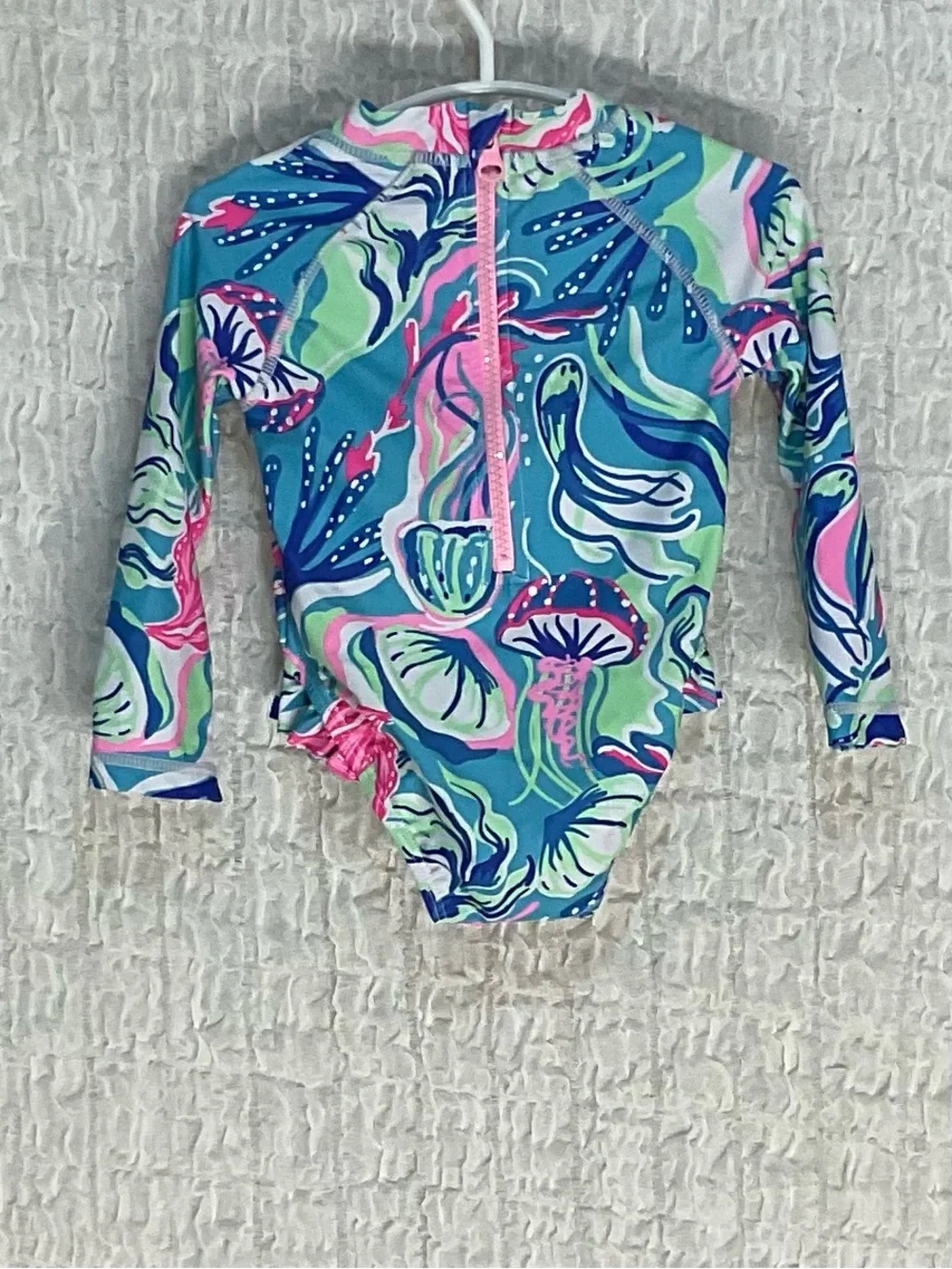 Tommy Bahama Baby Girls 12M Tropical Print Long Sleeve One Piece Swimsuit